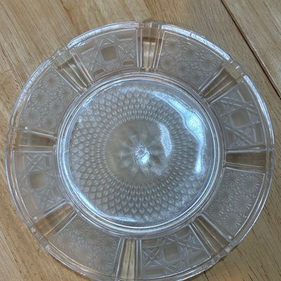Sale Photo Thumbnail #725: KIG Indonesia Daisy and Cane Pattern Clear Glass Plate