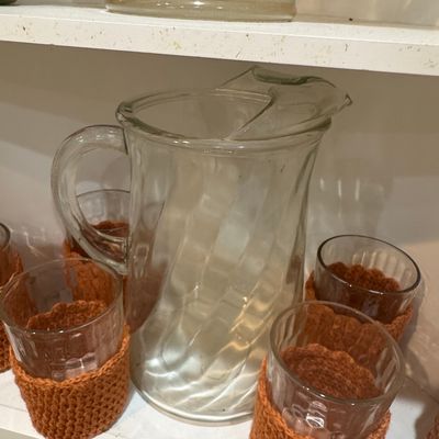 Sale Photo Thumbnail #325: Vintage Anchor Hocking Tang Swirl Glass Pitcher and Tumbler Set
