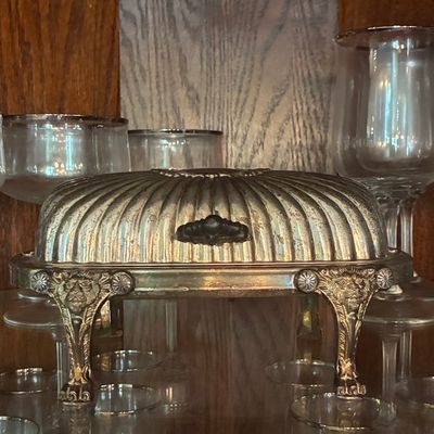 Sale Photo Thumbnail #396: F.B. Rogers Silver-Plated Butter Dish with Lion Head Feet