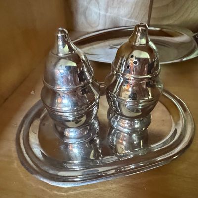 Sale Photo Thumbnail #460: Silver-Plated Creamer and Salt & Pepper Set with Trays