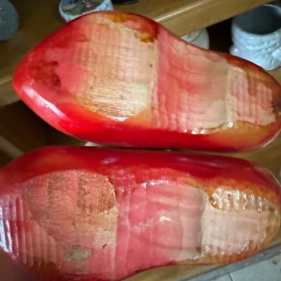 Sale Photo Thumbnail #582: Vintage Hand-Painted Wooden Dutch Clogs (Klompen) with Windmill Motif