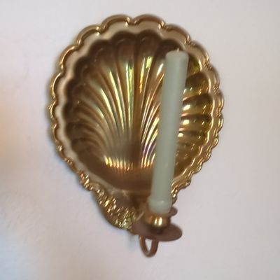 Sale Photo Thumbnail #361: Vintage Brass Scallop Shell Single Candle Sconce