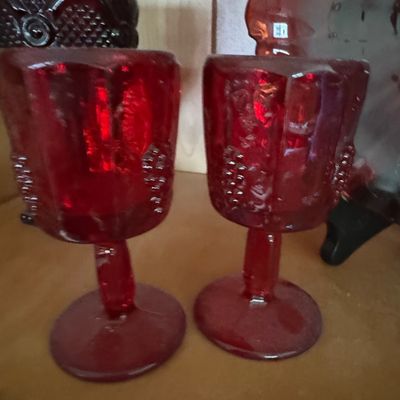 Sale Photo Thumbnail #811: L.G. Wright Paneled Grape Ruby Red Goblets