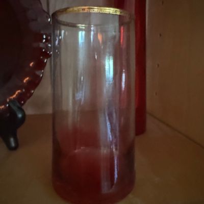 Vintage Gold-Rimmed Ruby Red Glass Tumbler