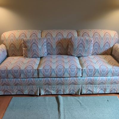 Sale Photo Thumbnail #30: Traditional Three-Cushion Sofa with Flame Stitch Pattern