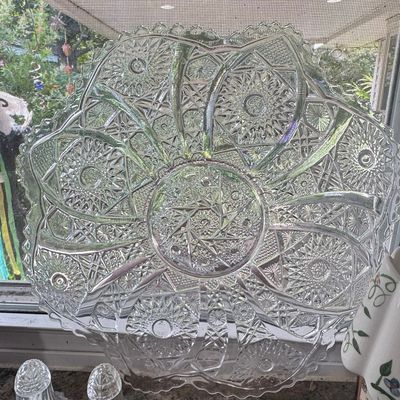 Sale Photo Thumbnail #447: American Brilliant Cut Glass Platter in Hobstar and Fan Pattern