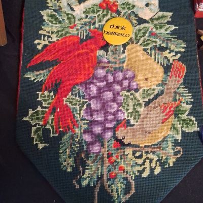 Sale Photo Thumbnail #678: Vintage Needlepoint Cardinal & Holly Wall Hanging