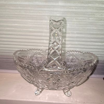 Sale Photo Thumbnail #418: Crystal Cut Glass Basket with Handle