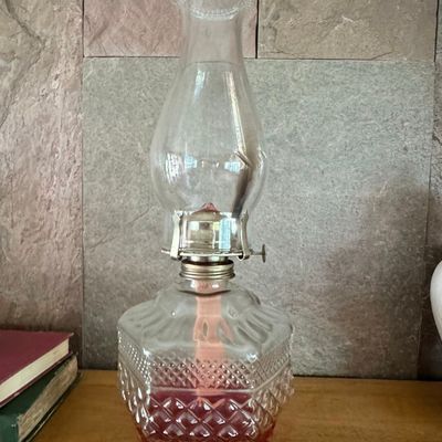 Sale Photo Thumbnail #493: Vintage Lamplight Farms Diamond Pattern Glass Oil Lamp