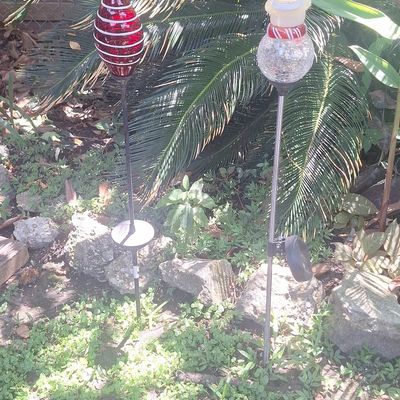 Sale Photo Thumbnail #470: Set of 2 Decorative Solar Garden Stakes with Glass Finials