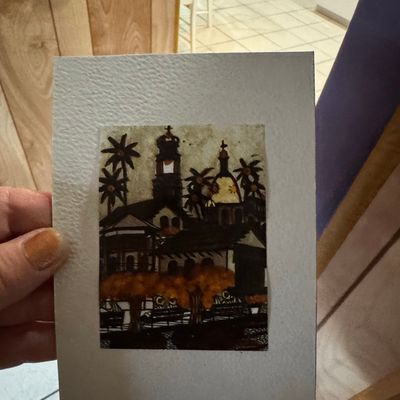 Sale Photo Thumbnail #440: Small Architectural Etching or Print of a Mission Scene