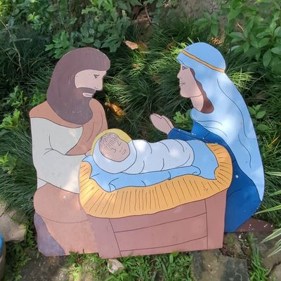 Sale Photo Thumbnail #304: Vintage Hand-Painted Plywood Nativity Yard Art - Holy Family