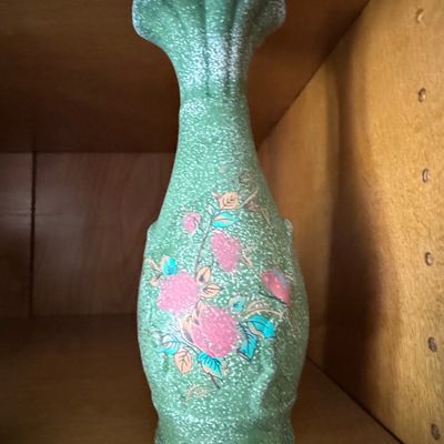 Sale Photo Thumbnail #935: Vintage Speckled Green Chinoiserie Floral Bud Vase