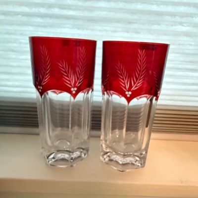 Sale Photo Thumbnail #280: Bohemian Ruby Cut-to-Clear Glass Tumblers