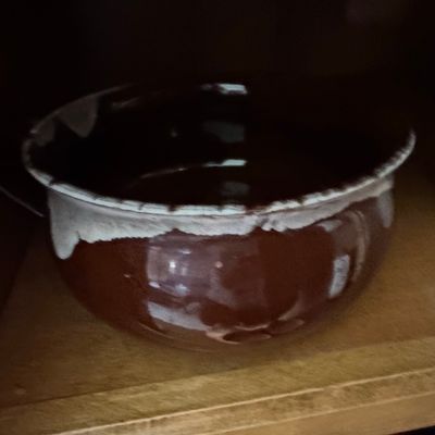 Sale Photo Thumbnail #927: Vintage Brown Drip Glaze Bean Pot