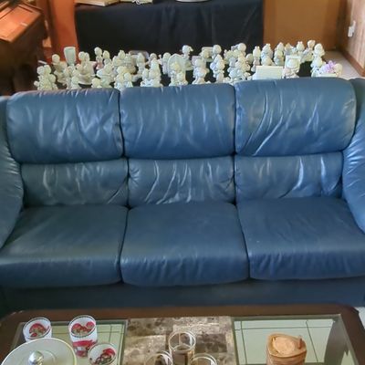 Sale Photo Thumbnail #14: Blue Leather Three-Seater Sofa