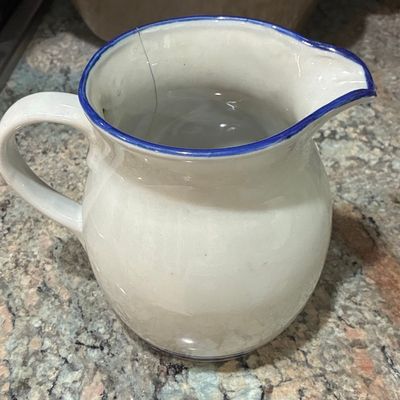 Sale Photo Thumbnail #814: Blue-Rimmed Stoneware Pitcher