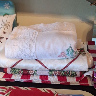 Sale Photo Thumbnail #231: Vintage Christmas Table Linens Collection with Hand-Embroidered Accents