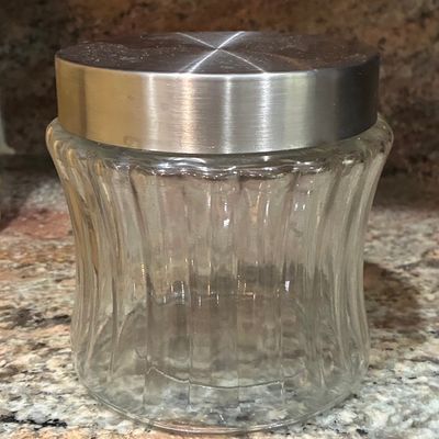 Vintage Ribbed Glass Sugar Dispenser with Twist Metal Lid