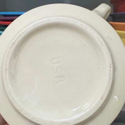 Sale Photo Thumbnail #751: Vintage USA Pottery "Soup" Vegetable Basket Soup Mug
