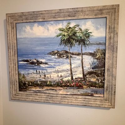 Sale Photo Thumbnail #32: Coastal Seascape Oil Painting with Palm Trees