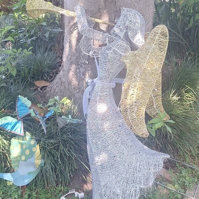 Sale Photo Thumbnail #93: Lighted Wire Mesh Angel Christmas Yard Decoration with Trumpet
