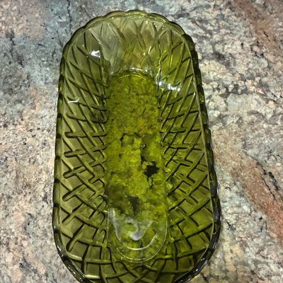 Sale Photo Thumbnail #815: Indiana Glass Avocado Green Basketweave Celery Dish