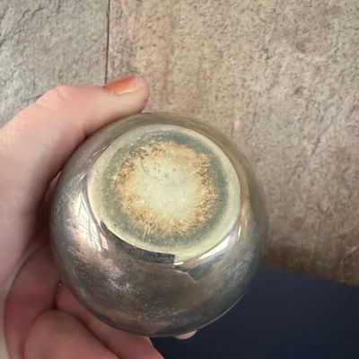 Sale Photo Thumbnail #586: Vintage Silver-Plated Spherical Trinket Box with Bow Finial