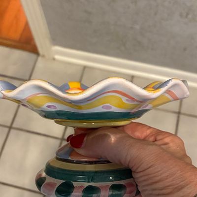 Sale Photo Thumbnail #760: World Bazaars Inc. Hand Painted Ruffled Pedestal Bowl