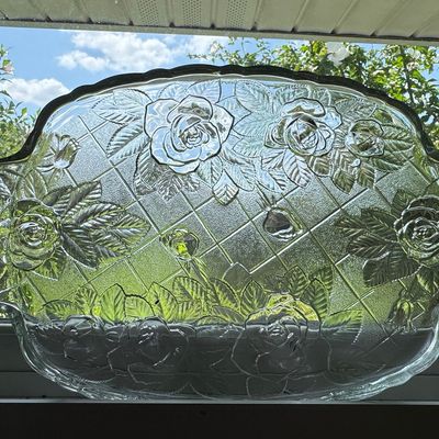 Sale Photo Thumbnail #561: Studio Nova Winter Rose Pattern Pressed Glass Platter