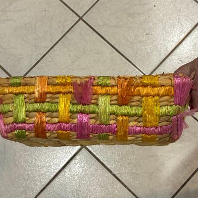 Sale Photo Thumbnail #464: Vintage Hand-Woven Raffia Casserole Holder with Glass Insert - Hand Made Philippines