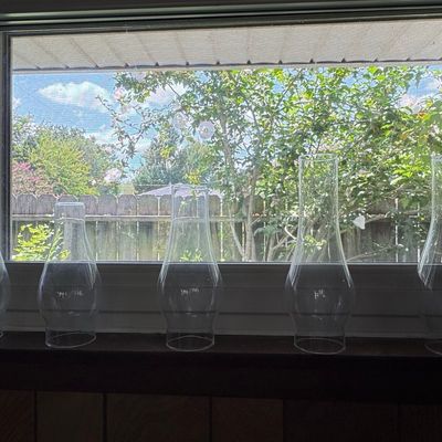 Sale Photo Thumbnail #581: Set of 5 Vintage Clear Glass Oil Lamp Chimneys