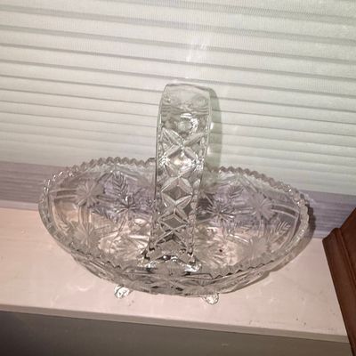 Sale Photo Thumbnail #420: Crystal Cut Glass Basket with Handle