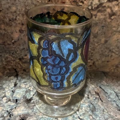 Sale Photo Thumbnail #724: Libbey Stained Glass Fruit Motif Goblets (Set of 4)