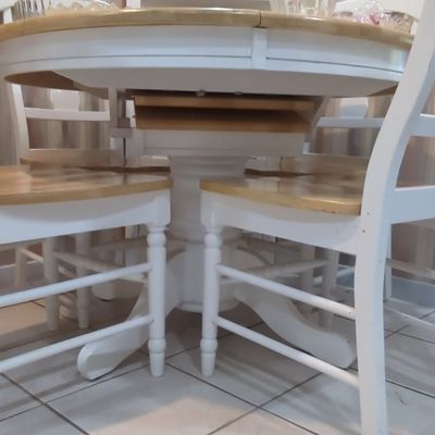Sale Photo Thumbnail #10: East West Furniture 5-Piece Oval White Finish Solid Wood Top Dining Table with 4 Chairs