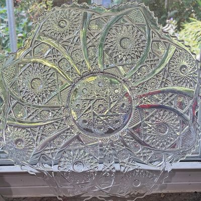 Sale Photo Thumbnail #27: American Brilliant Period Cut Glass Hobstar and Fan Platter