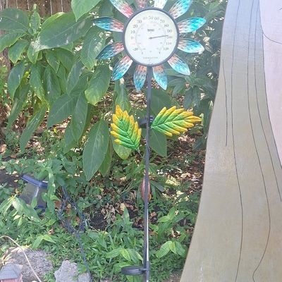 Sale Photo Thumbnail #767: Decorative Sunflower Garden Thermometer Stake with Solar Light