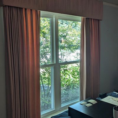 Sale Photo Thumbnail #45: Custom Pleated Drapery Set with Matching Valance for Double Wide Window