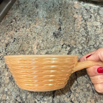 Sale Photo Thumbnail #947: Fire-King Peach Luster Beehive Soup Bowl