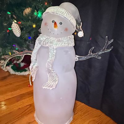 Sale Photo Thumbnail #504: Frosted Glass Snowman Figurine with Scarf and Lantern