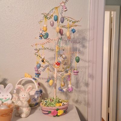 Sale Photo Thumbnail #680: Vintage Easter Tree with Wooden Ornaments