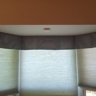 Sale Photo Thumbnail #384: Custom Bay Window Cellular Shades with Fabric Box Valance