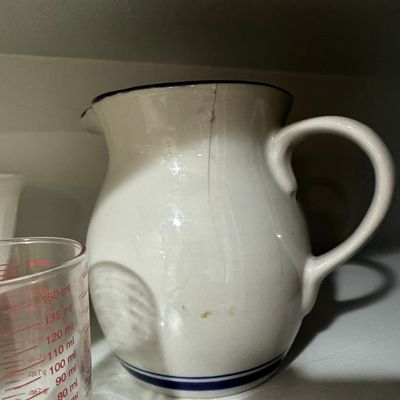 Sale Photo Thumbnail #964: Vintage Blue Banded Stoneware Pitcher