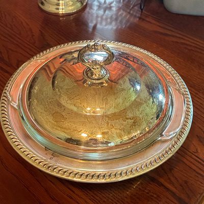 Sale Photo Thumbnail #243: Silver-Plated Covered Serving Dish with Glass Insert