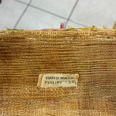 Sale Photo Thumbnail #465: Vintage Hand-Woven Raffia Casserole Holder with Glass Insert - Hand Made Philippines