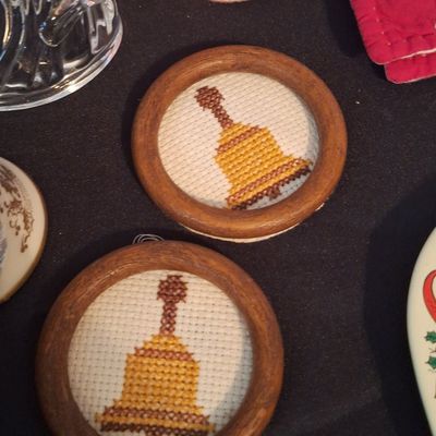 Sale Photo Thumbnail #695: Vintage Cross-Stitch Bell Ornaments