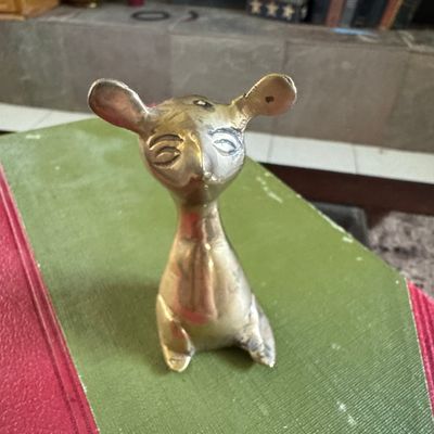 Sale Photo Thumbnail #590: Vintage Brass Big-Eared Mouse Figurine, Made in India