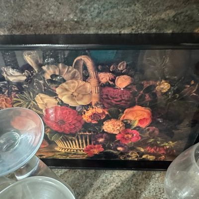 Sale Photo Thumbnail #317: Vintage Floral Still Life Decorative Serving Tray - Italian Wood