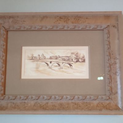 Sale Photo Thumbnail #82: Sepia Tone Italianate Bridge Watercolor
