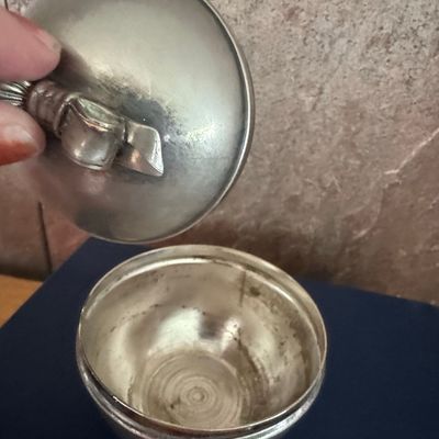 Sale Photo Thumbnail #587: Vintage Silver-Plated Spherical Trinket Box with Bow Finial